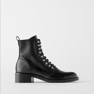 Zara Leather Combat Boots w/ Sparkle Laces